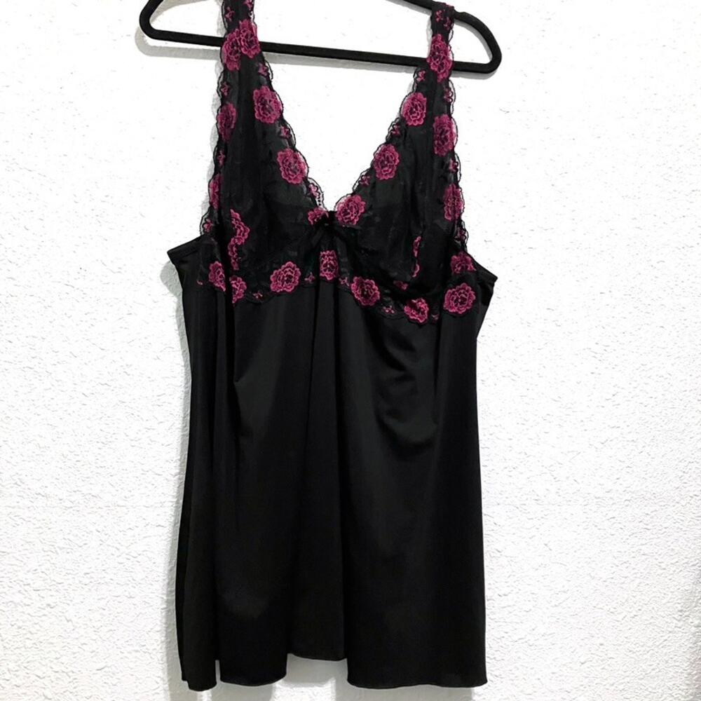 Torrid Sz 4 Black Pink Floral Lace Babydoll Lingerie Chemise